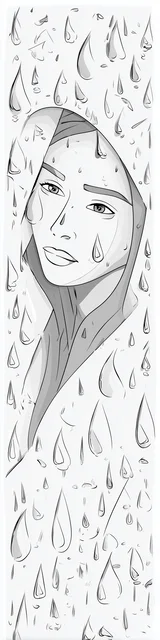 Free dark romance bookmark featuring an Asian lady standing in white rain